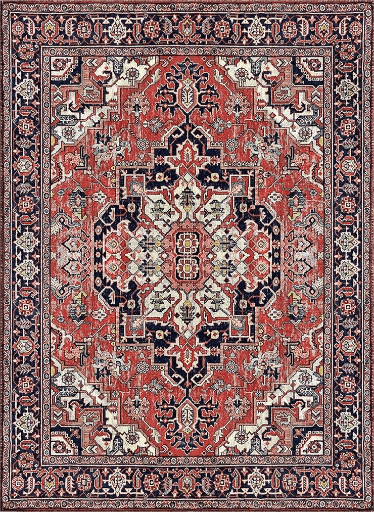 Bohemian Red Boho Area Rug 2x3 Ft Blue Retro Distressed Geometric Washable Area Rugs Oriental Medallion Bohemian Stain Resistant Floor Carpet Non Shedding Non-Slip Indoor Mats for Living Room Bedroom