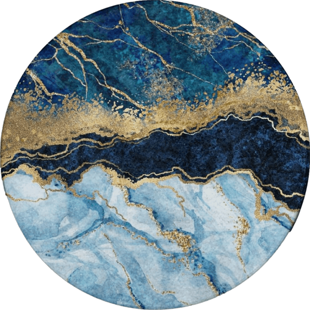 Memory Foam Round Area Rug Entrance Mat Bohemian Home Art - 24" Diameter, Soft Anti Slip Doormat Floor Mat Absorbent Multipurpose Rugs - Abstract Paint Gold Glitter Blue Marble Art