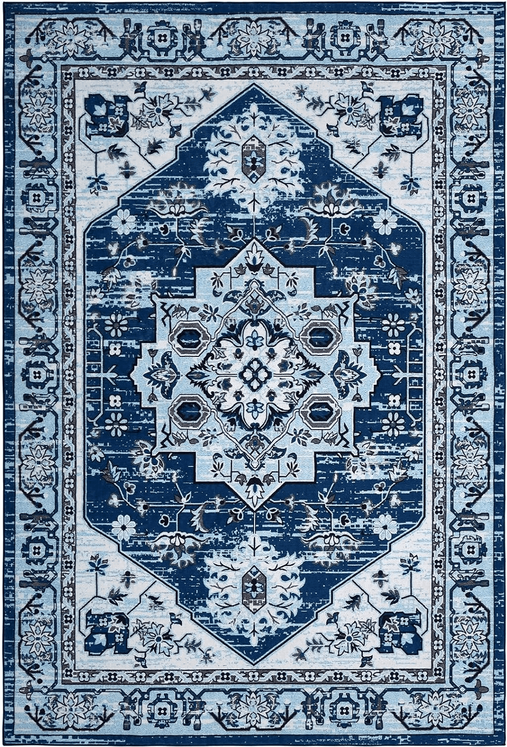 FairOnly Boho Floral Area Rug 2x3 Persian Small Front Door Rug, Soft Non Slip Washable Entryway Mat Bohemian Low Pile Throw Doormat Carpet for Living Room Kitchen Laundry Bedroom Bathroom, Blue