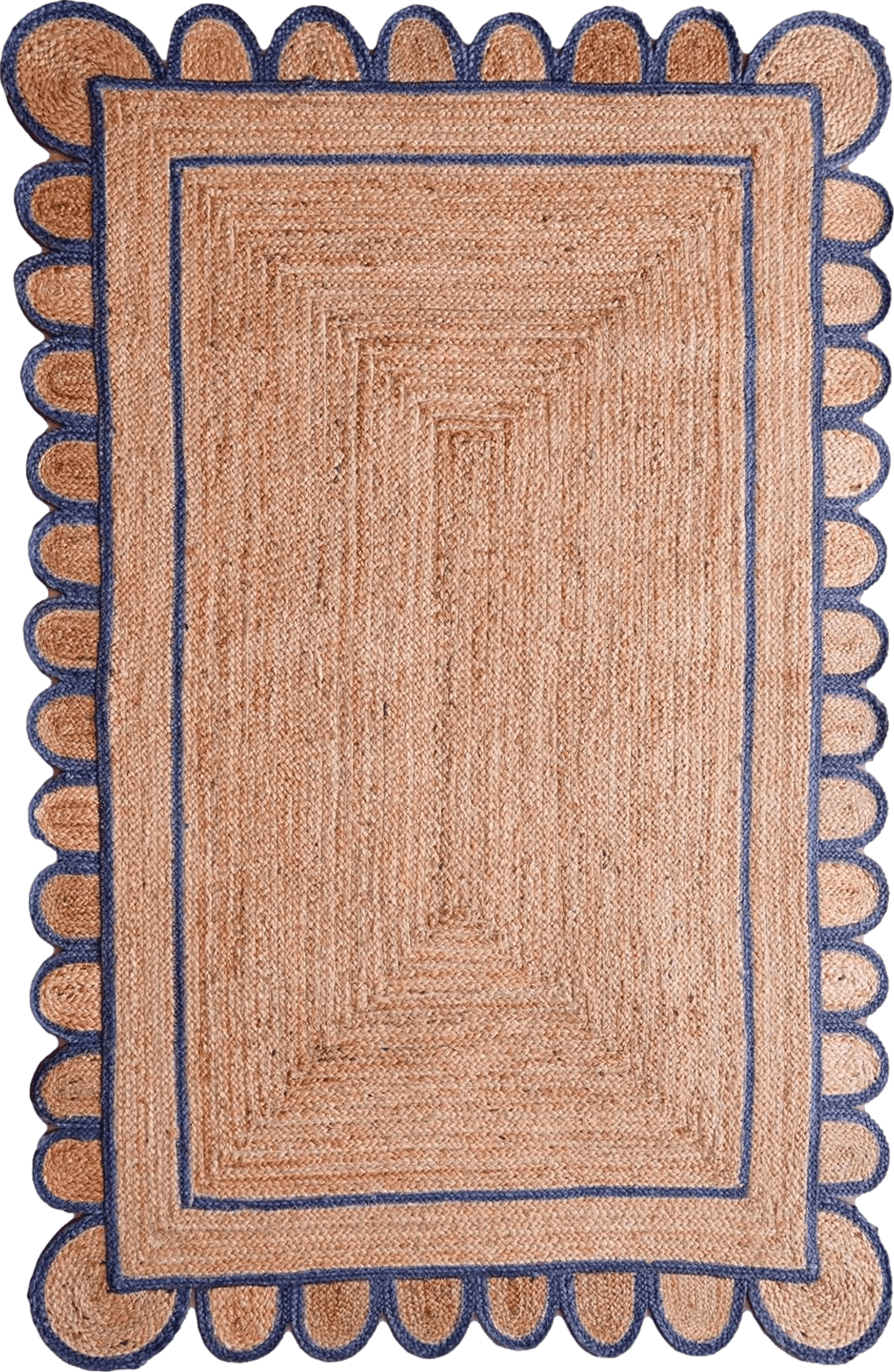 Scallop Pattern Jute Bohemian Area Rug (Blue, 2' x 6')