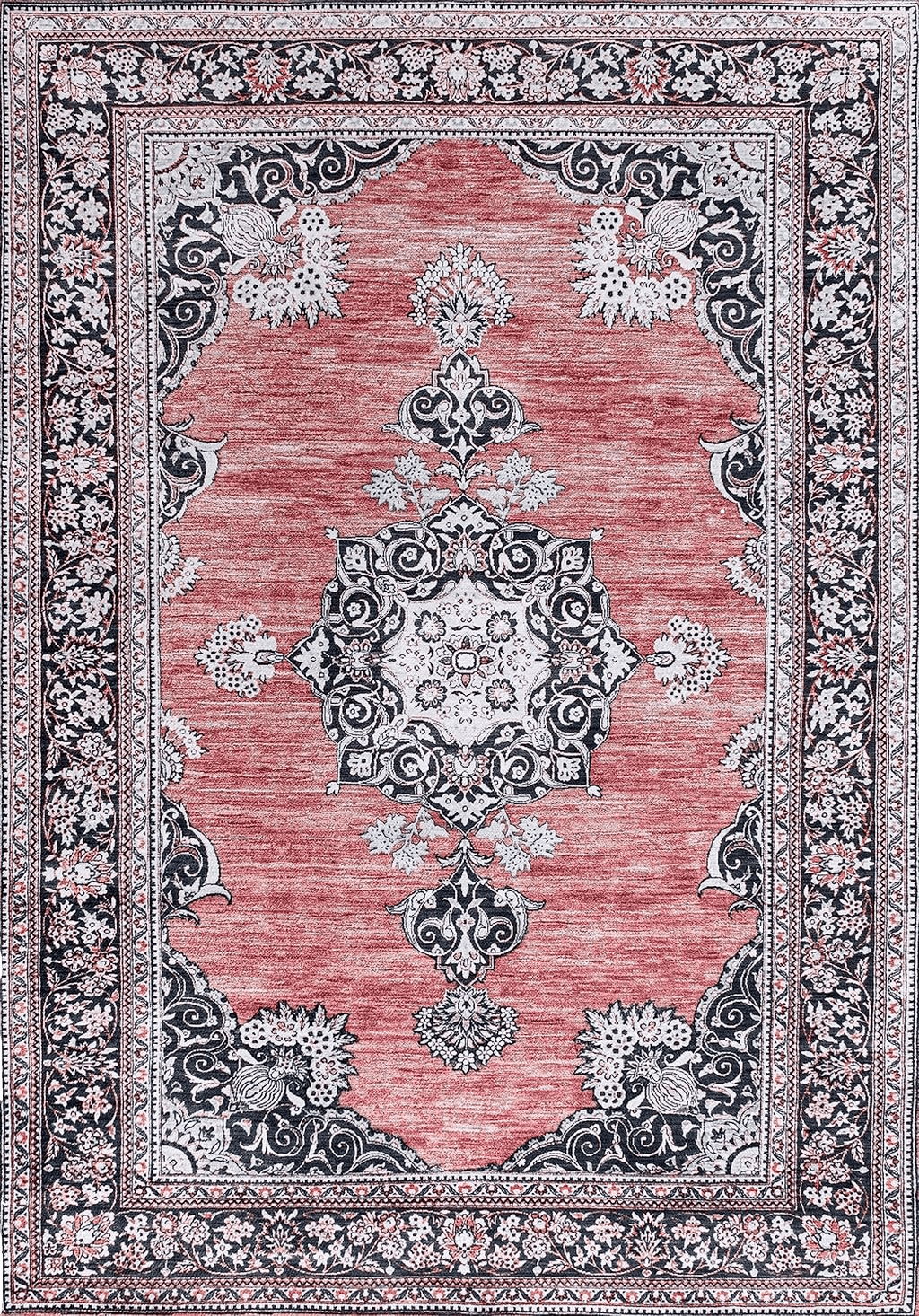 Eyely HSW201B-8 Washable Bausch Bohemian Distressed Chenille Indoor Area Rug, Classic, Mid-Century, Rustic for Bedroom,Kitchen,Living Room,Non Shedding,Easy-Washing, Pink, 8 X 10