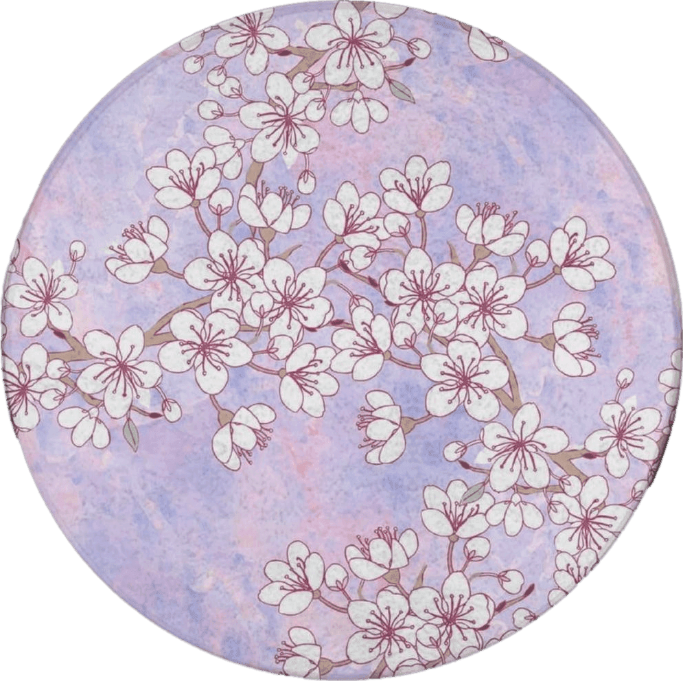 Memory Foam Round Area Rug Entrance Mat Bohemian Abstract Decor -24" Diameter, Soft Anti Slip Doormat Floor Mat Multipurpose Rugs, Cherry Branch with Pink Blossom Traditional Style Art