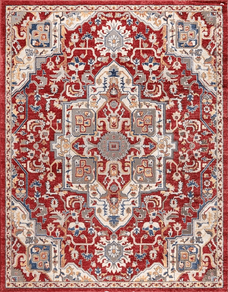 Gertmenian 19159 Boho Abstract Rug VI Modern Living Room Kitchen Bohemian Area Carpet, 5x7 Standard, Red Ivory Medallion Distressed Vintage