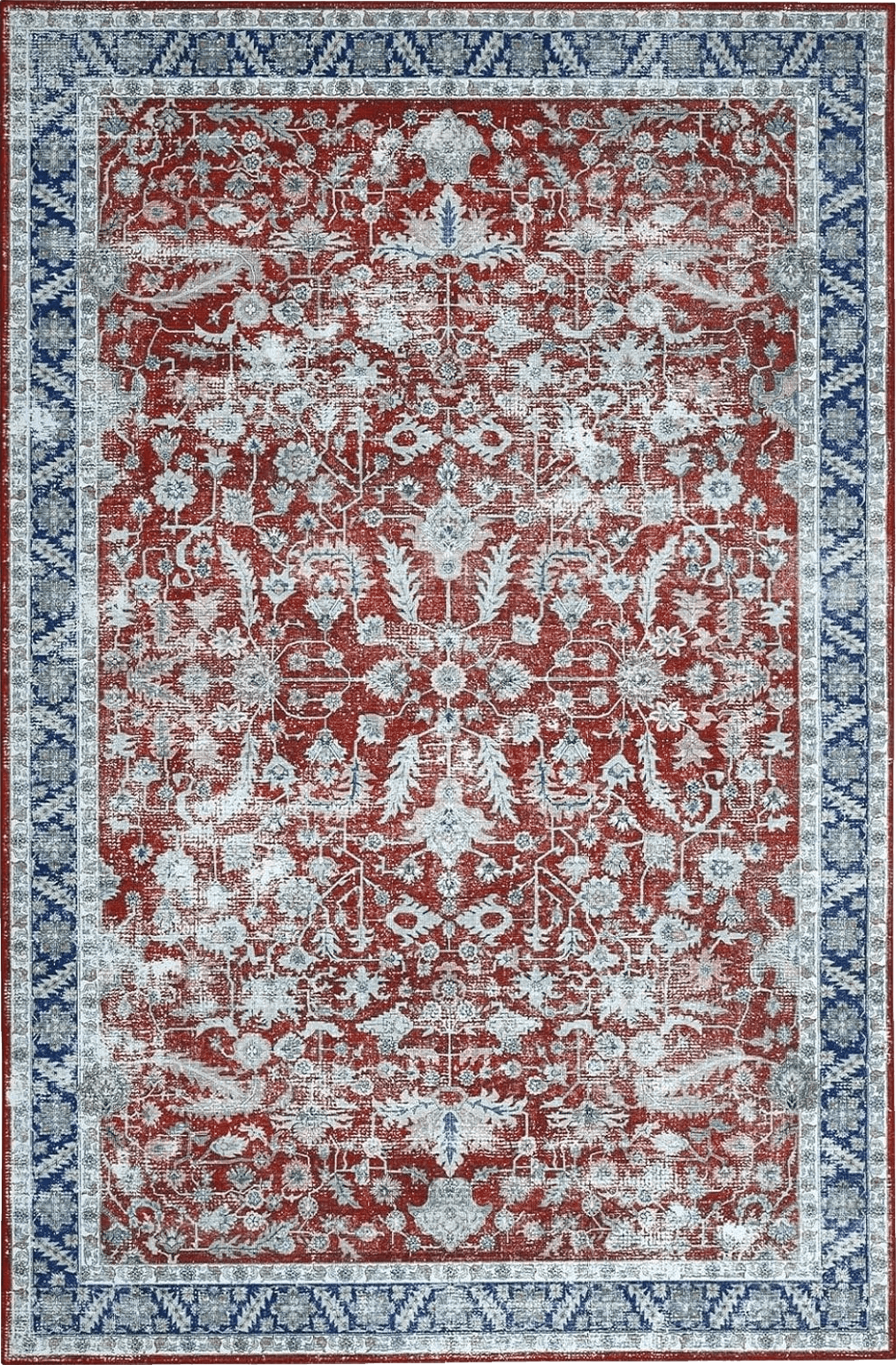 COZYLOOM 5x7 Vintage Bohemian Distressed Rug Oriental Floral Printed Rug Boho Chenille Soft Floor Cover for Living Room Bedroom Non-Slip Low Pile Washable Rug Foldable Thin Red