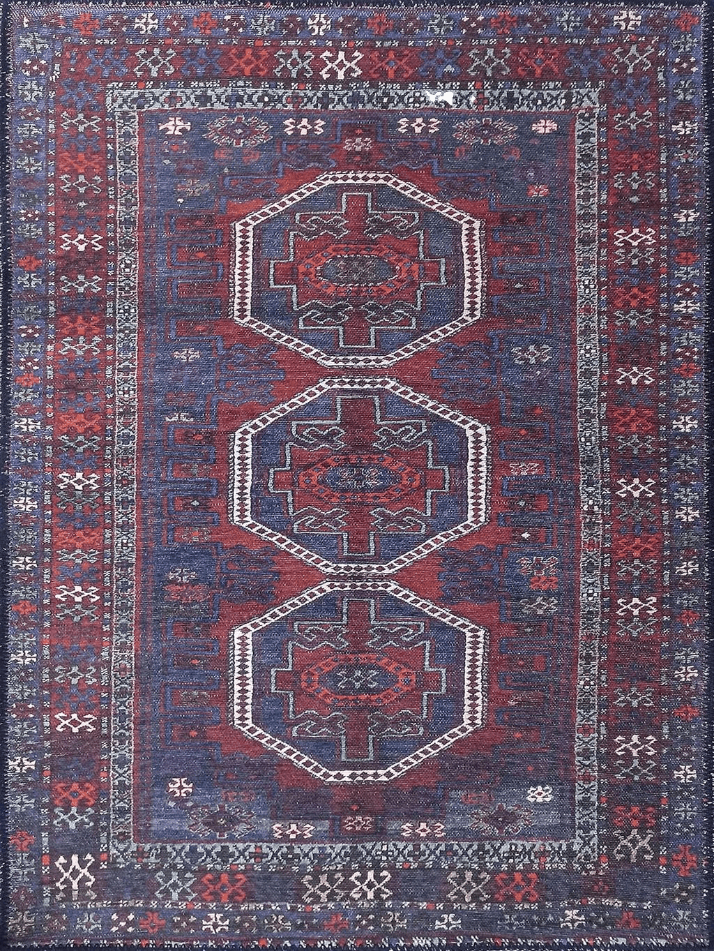 Fame Rugs Vintage Bohemian Area Rugs for Living Room, Bedroom, Navy Blue & Red, 2' x 3'