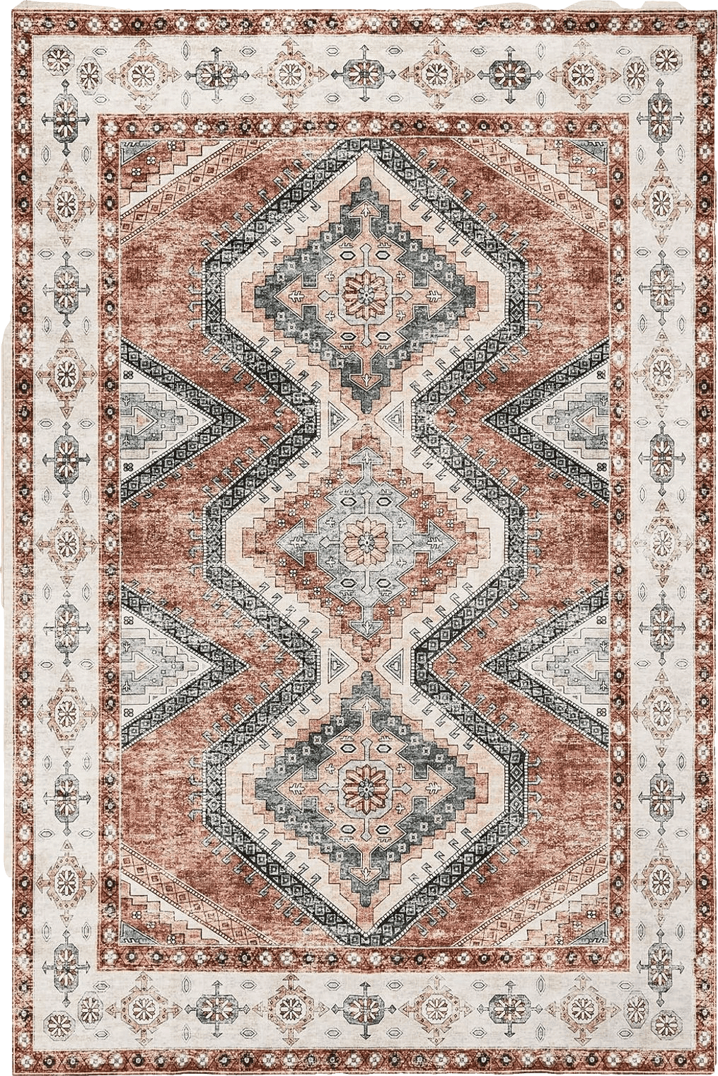 Bohemian 8x10 Area Rug Living Room Rugs - 8x10 Large Machine Washable Boho Thin Carpets Vintage Tribal Anti Slip Backing Carpet for Under Dining Table Bedroom Farmhouse Home Office Red