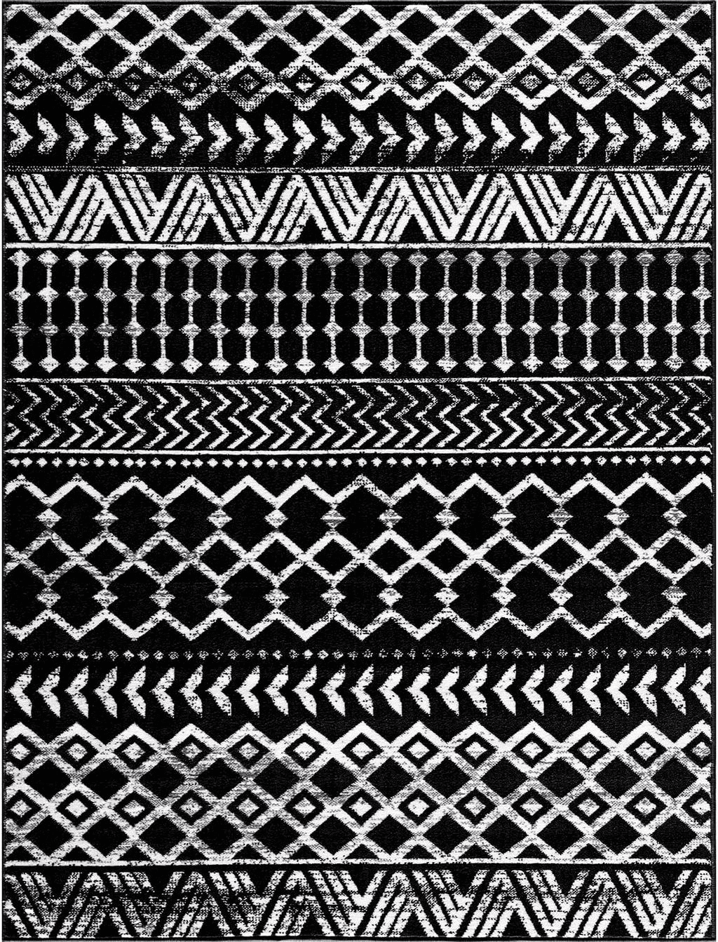 Bohemian White CAMILSON Boho Moroccan Area Rug, 6'7"x9' Geometric, Diamond Design for Living Room Bedroom Easy-Cleaning Non-Shedding Black/White Indoor Area Rugs Bohemian (6x9)