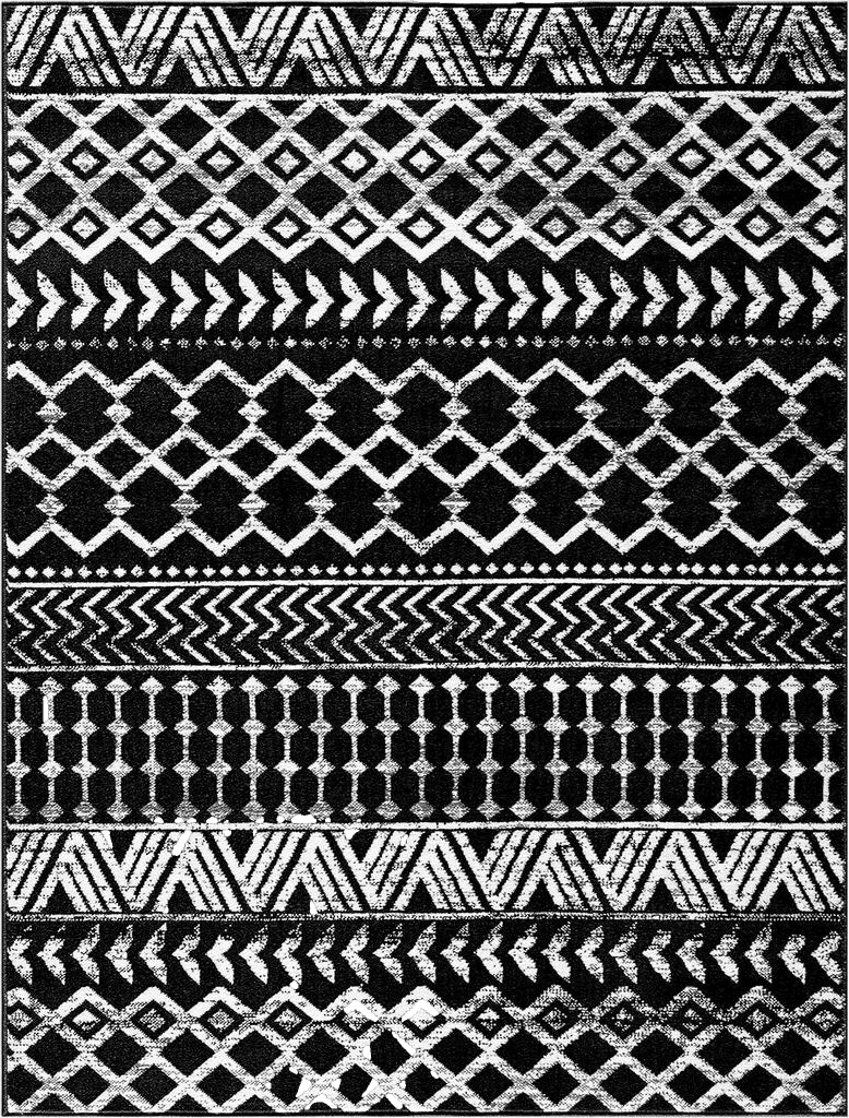 Bohemian White CAMILSON Boho Moroccan Area Rug, 2x3 Geometric Diamond Design for Entryway Mats, Living Area Entryways Rugs, Black/White Bohemian Indoor Carpet