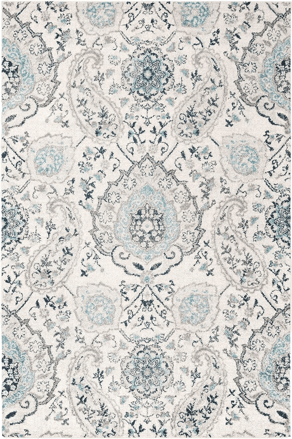 SAFAVIEH Madison Collection Area Rug - 5'3" x 7'6", Cream & Light Grey, Boho Chic Glam Paisley Design, Non-Shedding & Easy Care, Ideal for High Traffic Areas in Living Room, Bedroom (MAD600C)