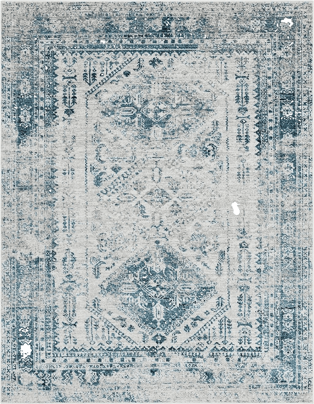 Bohemian 8x10 Artistic Weavers Desta Vintage Oriental Area Rug, 7'10" x 10'2", Blue/White