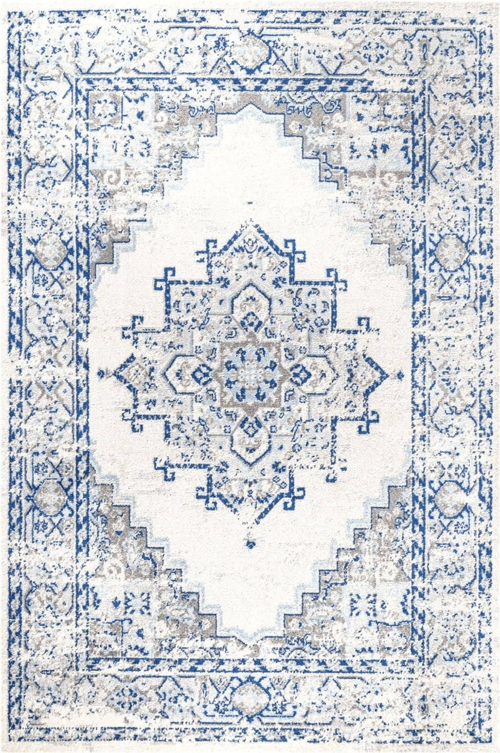 JONATHAN Y BMF107A-8 Inigo Cottage Medallion Indoor Area-Rug Bohemian Vintage Floral Easy-Cleaning High Traffic Bedroom Kitchen Living Room Non Shedding, 8 ft x 10 ft, Blue