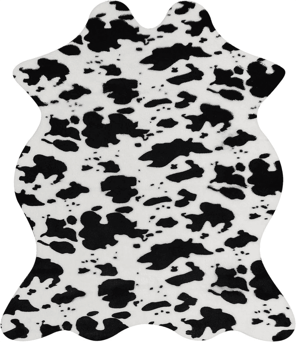 Cowhide Black White Aoczes Cute Cow Print Rug Black and White Small Faux Cowhide Rug Animal Print Cow Rug for Table Bedroom Living Room Western Home Decor Mat, 3.6x2.46 Feet(75x110cm)