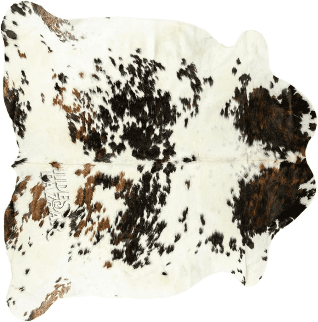 Cowhide 6x9 HIDES BAZAAR Light Tricolor Cowhide Rug, Premium Quality Genuine Leather Cow Hide, White, Brown and Black Color Mix Area Rug (6x7 ft)