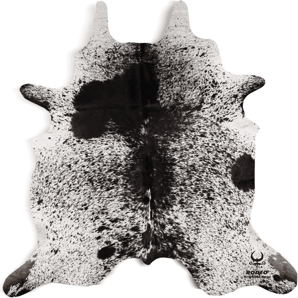 RODEO Salt and Pepper Cowhide Rug Brazilian Cow Skin Rug Brown/Tricolor/Black Cow hides Size XXL Approx 6x6 ft (182cmx 182cm) cowhides/Natural Cowhide Rug Premium Quality (Black and White)