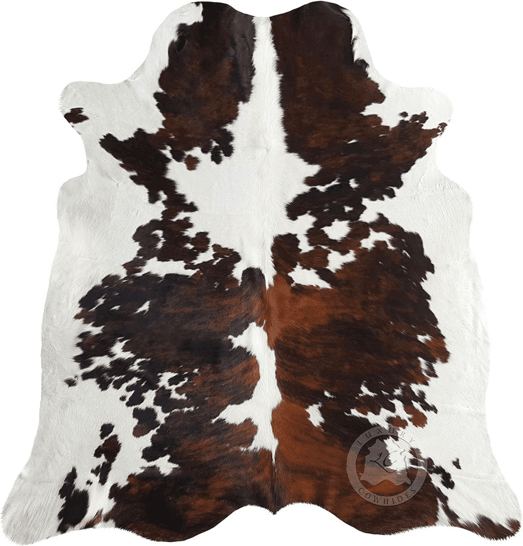 Sunshine Cowhides Genuine Tricolor Cowhide Rug - Luxurious Cow Rug for Bedroom, Living Room, and Home Decor Enthusiasts - Masterpiece of Style and Functionality - 6x6-7ft (180x210cm)