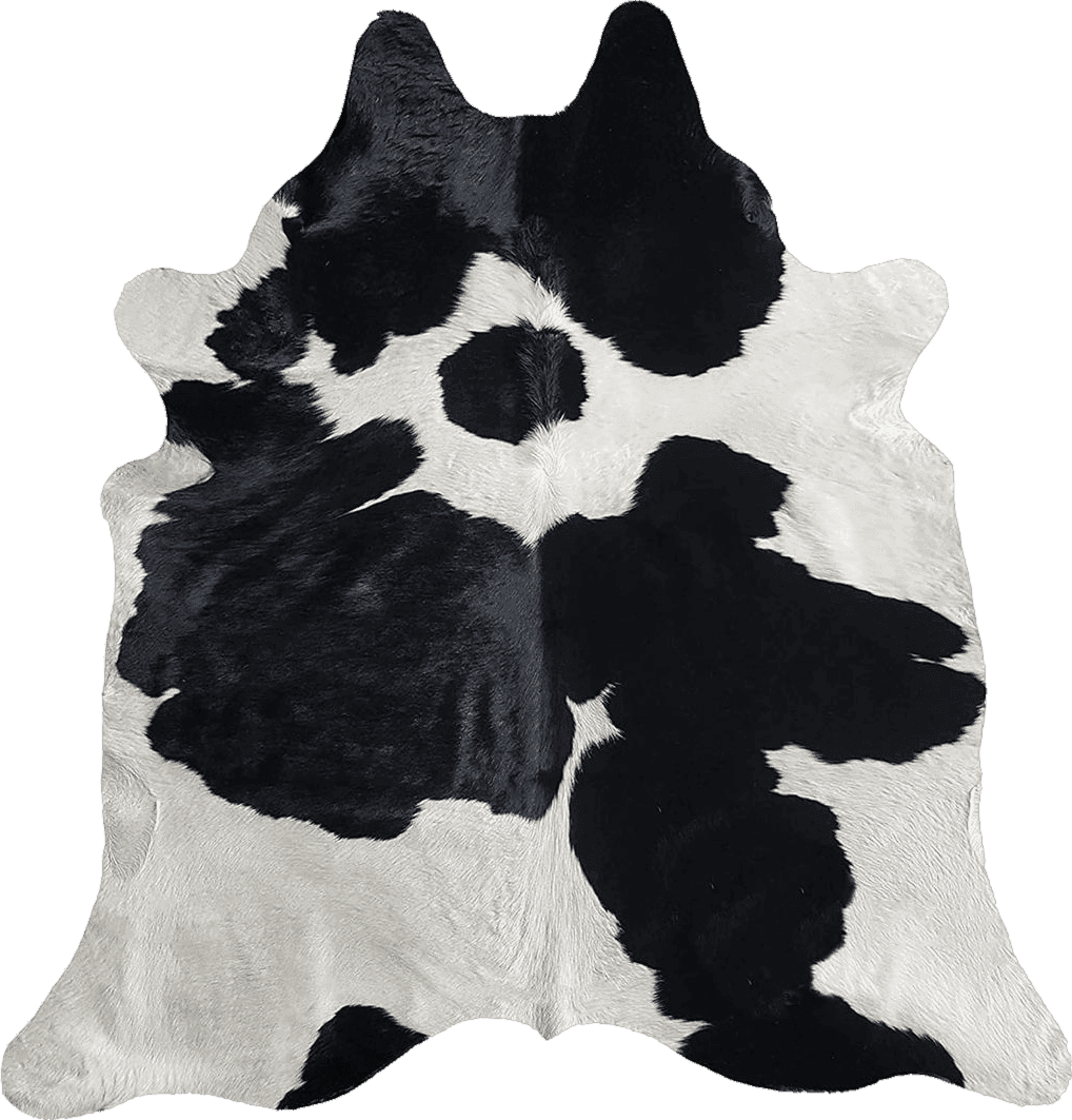 Cowhide Black White Home Must Haves Cowhide Rug, 6' x 7', Black and White