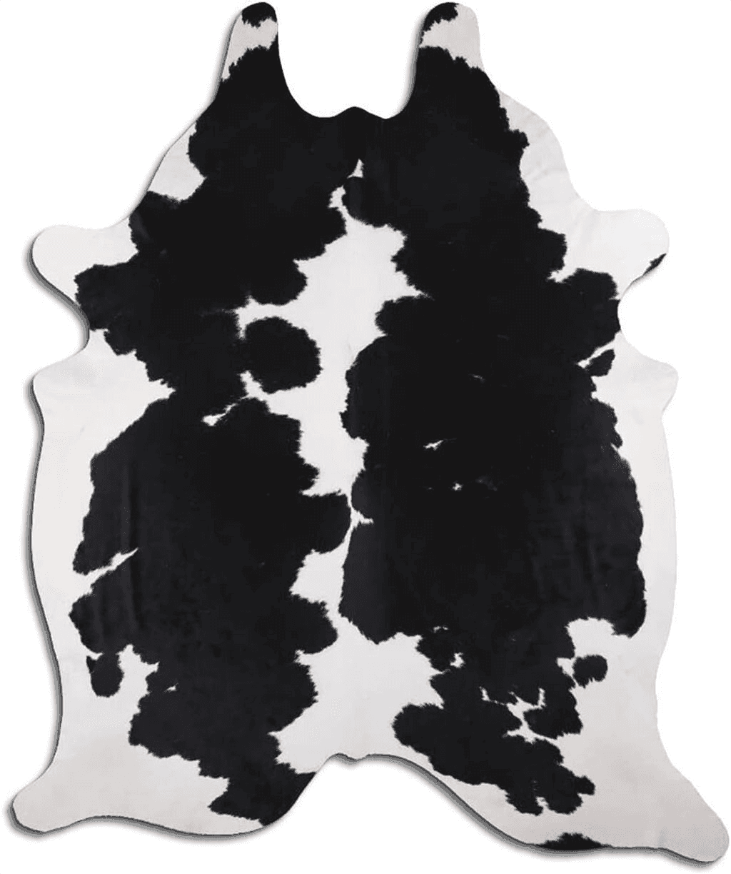 Cowhide Black White Home Must Haves Cowhide Rug, 6' x 7', Black and White