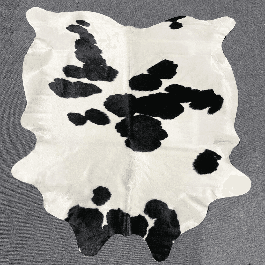 Cowhide 5x7 Black and White Cowhide Rug Natural Cow Skin Cow Hide Leather Area Rug Hair On, Large 5 ft X 6 ft Premium Black White Shed Free Natural Hide