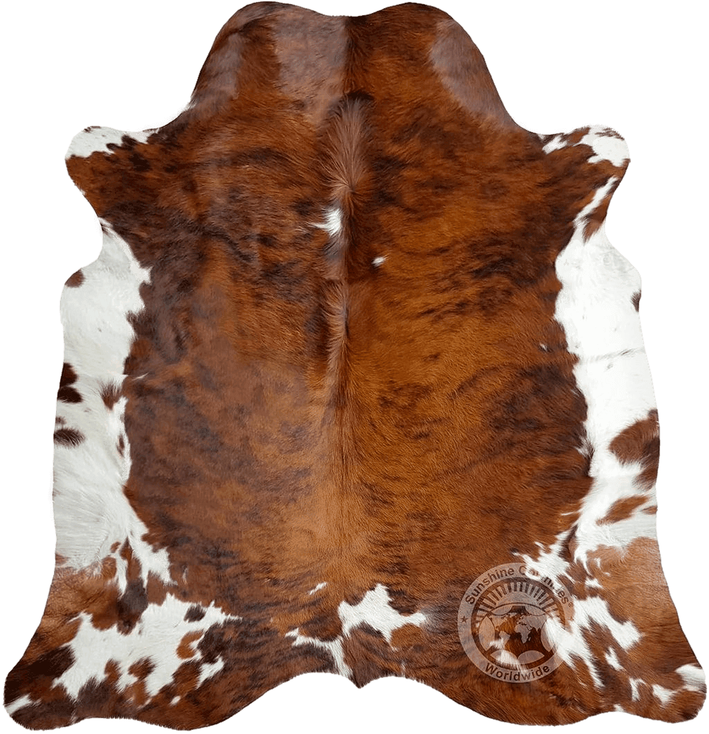 Sunshine Cowhides Genuine Brindle Tricolor Cowhide Rug - Luxurious Cow Rug for Bedroom, Living Room, and Home Decor Enthusiasts - Masterpiece of Style and Functionality - XL 6x7-8ft (180x220cm)