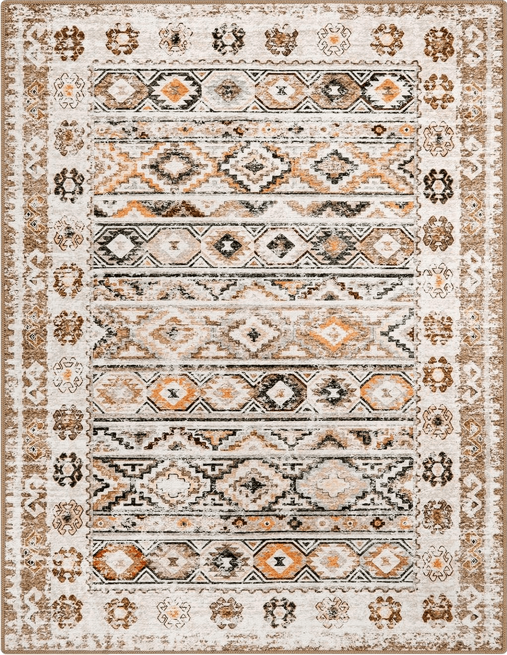 Wonnitar Bohemian Ultra-Thin 5x7 Rug,Washable Boho Living Room Area Rug,Large Moroccan Trellis Rug for Bedroom,Non-Slip Non-Shedding Vintage Tribal Geometric Floor Carpet for Kitchen Closet Dorm