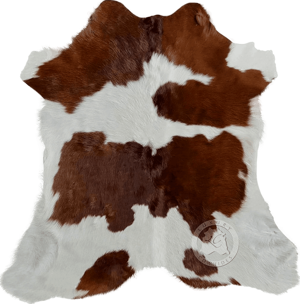 Sunshine Cowhides Calfskin Brown And White Calf Hide Cow Skin Cowhide Rug Leather Area Rug, 3x3 ft