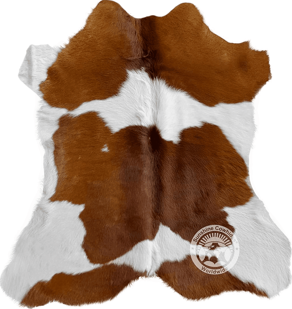 Sunshine Cowhides Calfskin Brown And White Calf Hide Cow Skin Cowhide Rug Leather Area Rug, 3x3 ft