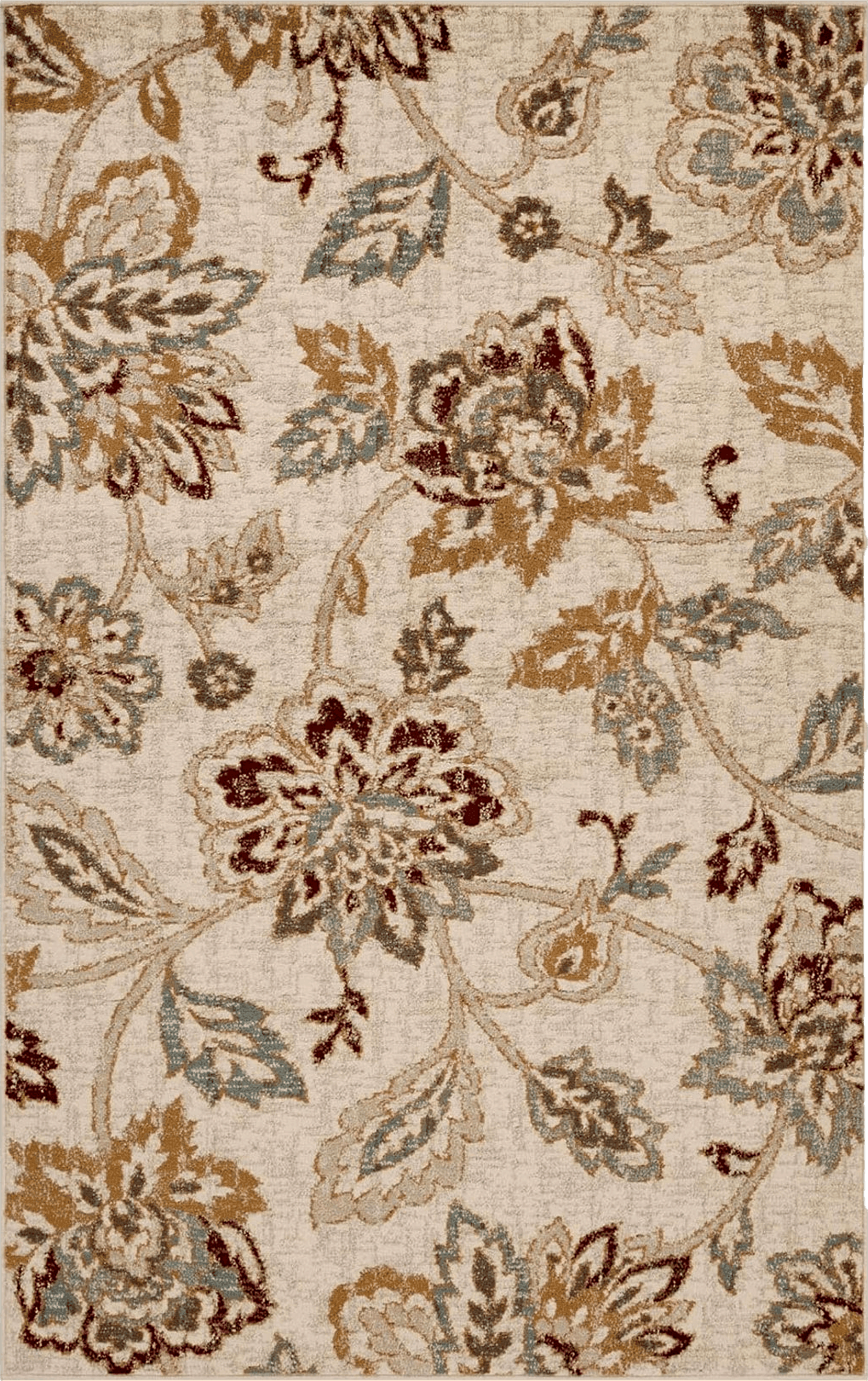 SUPERIOR Indoor Area Rug Perfect for Hallways, Entryway, Office, Living Room, Hardwood, Tile, Jute Backed, Modern Farmhouse Floral Decor, Jacobean Collection - 5ft x 8ft, Stone