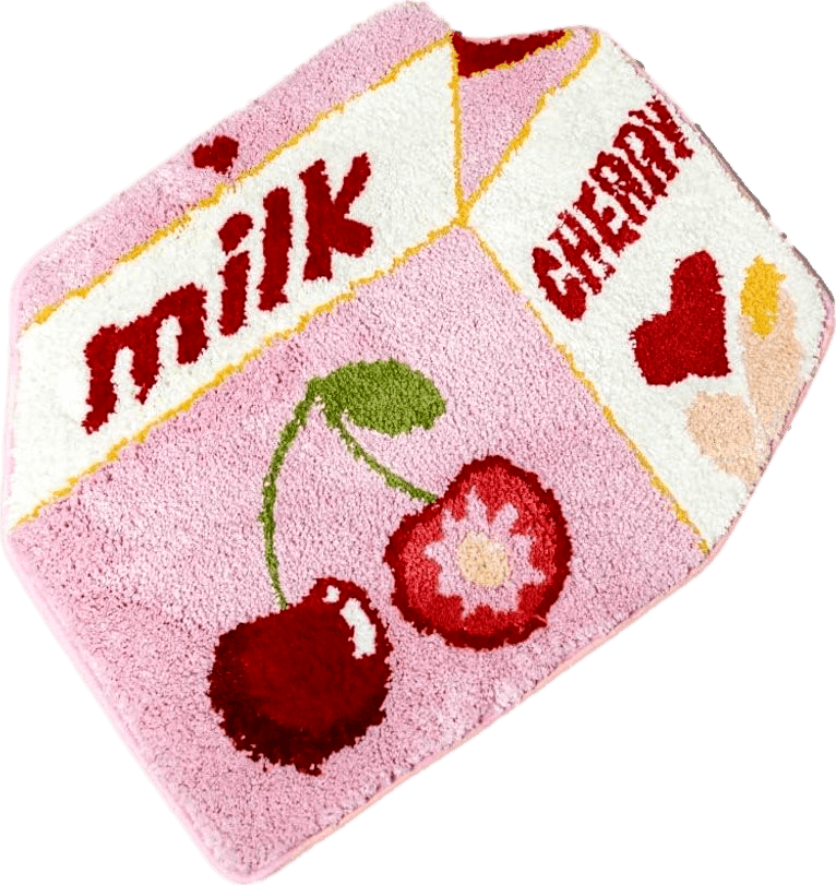 Fruit Cherry Bath Mat for Bathroom, Cute Pink Bathroom Mats Non Slip Fruit Bath Mat Milk Cartoon Shaped Bathroom Tub Plush Shower Rugs Absorbent Decorative Bathtub Mat Washable