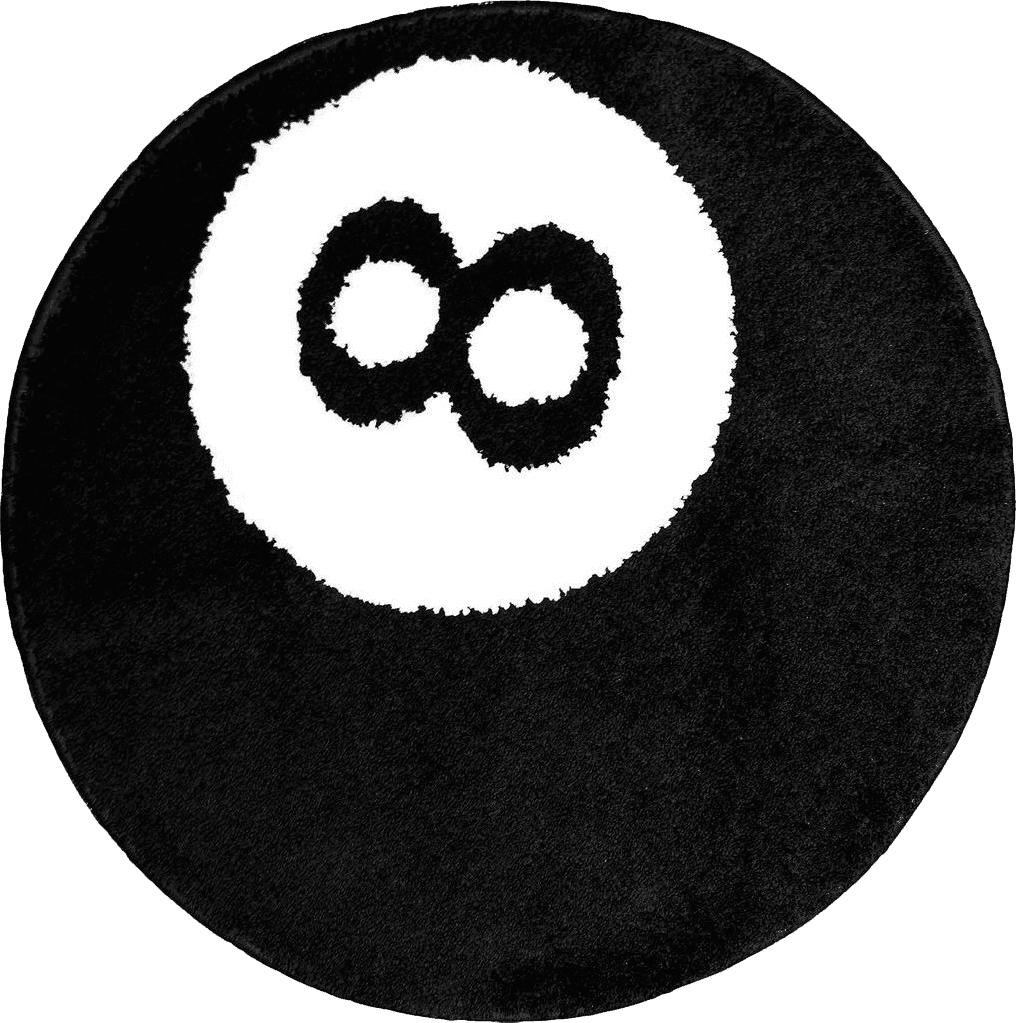 Kaws TURKUAZ LABEL 8 Ball Rug - 24 inch White & Black Hypebeast Rug - Cool Rugs and Aesthetic Rugs for Bedroom & Living Room - Y2K Rug for Alt Room Decor
