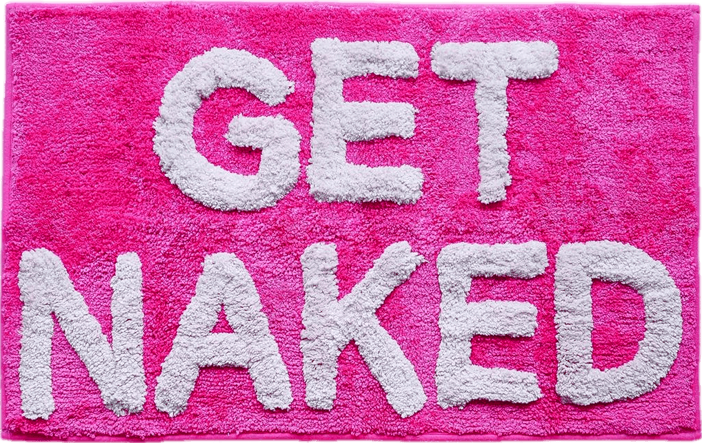Kaws Evovee Get Naked Bath Mat Hot Pink with Light Pink Text Funny Cute Bathroom Rugs Magenta Peach Dark Pink Rug Shower Funny Bathroom Decor for Girls Women Fun Cute Non-Slip College Apartment