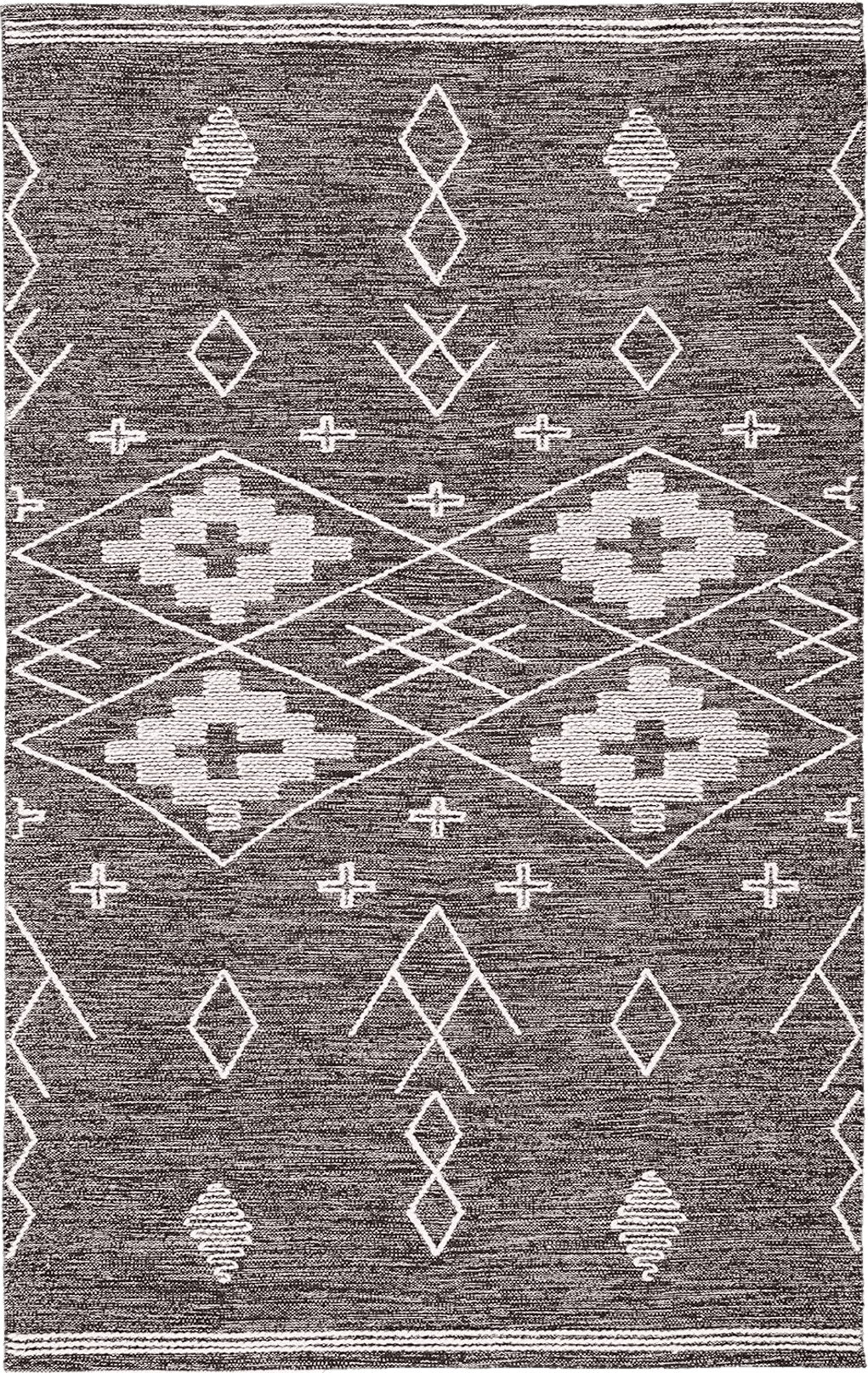 SAFAVIEH Kilim Collection Area Rug - 8' x 10', Brown & Ivory, Handmade Moroccan Boho Rustic Cotton, Ideal for High Traffic Areas in Living Room, Bedroom (KLM851T)