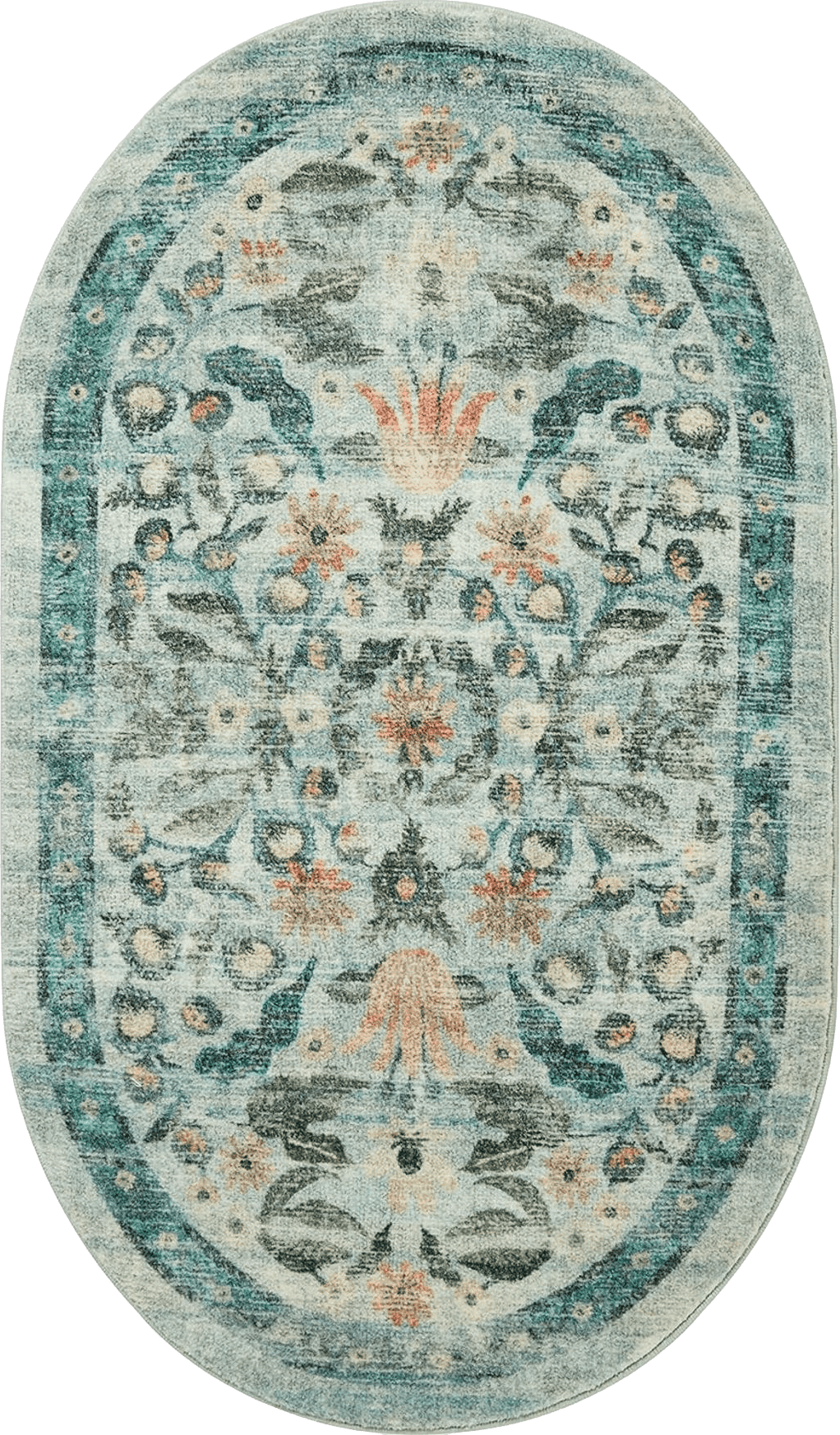 Oushak Rifle Paper Co. x Loloi Courtyard Collection COU-03 Sage 2'-3" x 3'-9" Oval Accent Rug feat. CloudPile