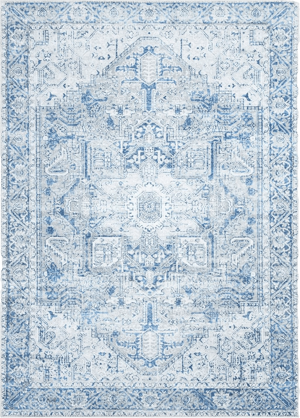 Bloom Rugs Washable Non-Slip 3' x 5' Rug - Blue/Gray Traditional Area Rug for Living Room, Bedroom, Dining Room, and Kitchen - Exact Size: 3' x 5'