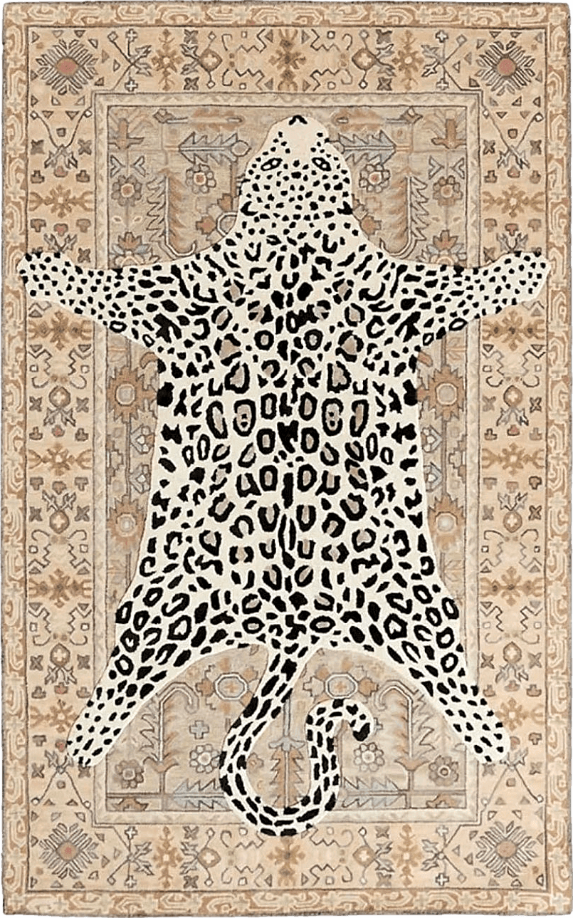 Oushak Restoration and Renovation Modern Leopard Wool Rug with Persian Background | Handmade, Animal Print Cheetah Area Carpet for Living Room, Bedroom and Kitchen Decor (5' x 8', Neutral)