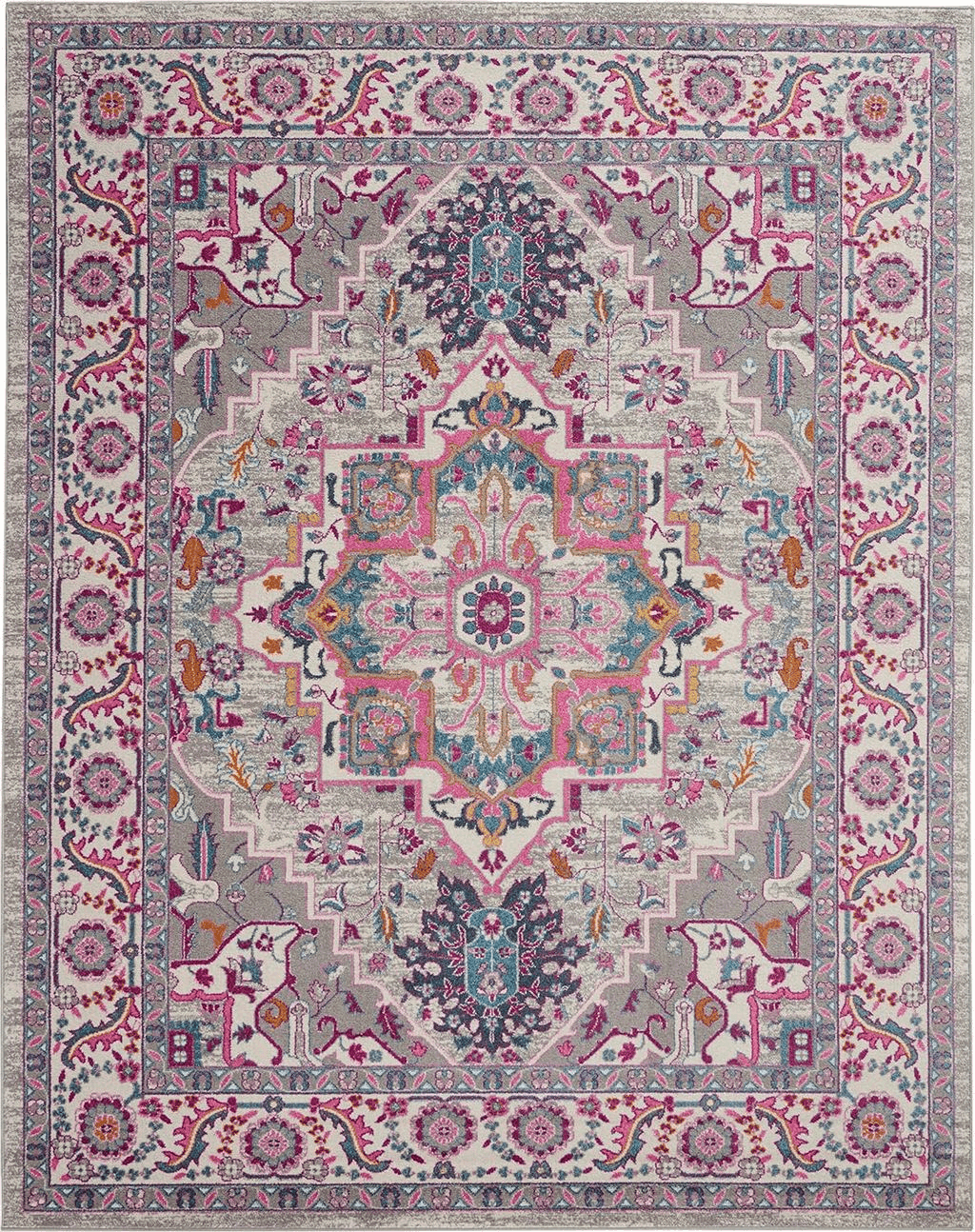 Area Pink 8x10 Nourison Passion Bohemian Light Grey/Pink 8' X 10' Area-Rug, Easy-Cleaning, Non Shedding, Bed Room, Living Room, Dining Room, Kitchen (8x10)