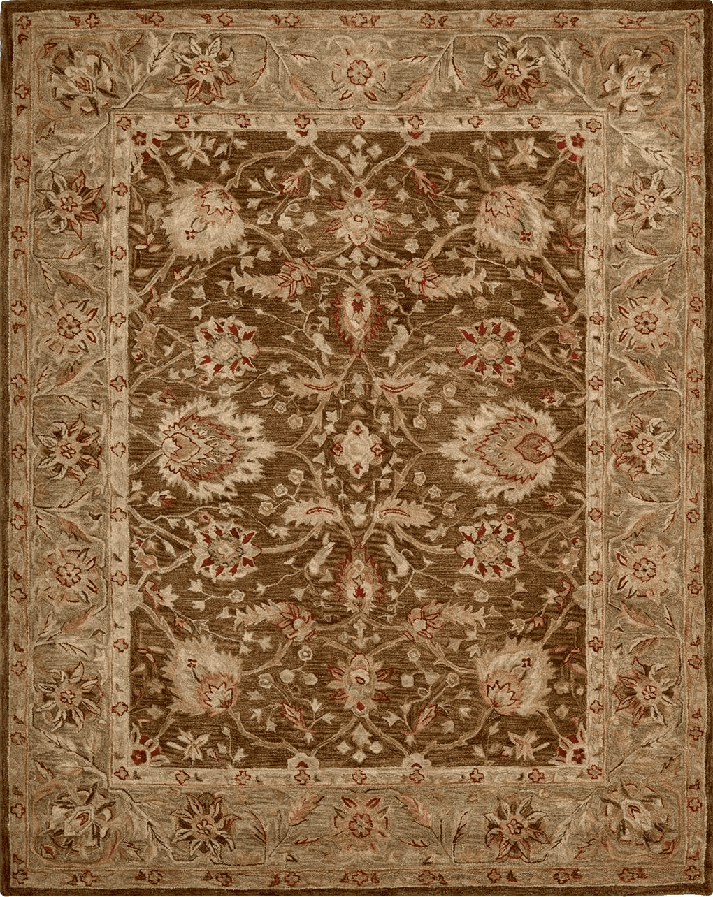 Oushak SAFAVIEH Anatolia Collection Area Rug - 8' x 10', Brown & Green, Handmade Traditional Oriental Wool, Ideal for High Traffic Areas in Living Room, Bedroom (AN512F)