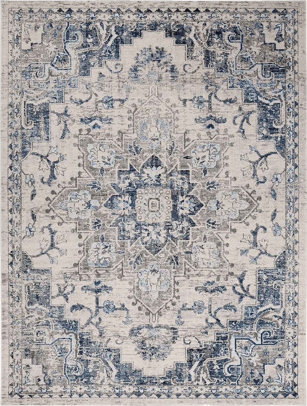 SAFAVIEH Madison Collection Area Rug - 5'3" x 7'6", Ivory & Grey, Boho Chic Medallion Distressed Design, Non-Shedding & Easy Care, Ideal for High Traffic Areas in Living Room, Bedroom (MAD473C)
