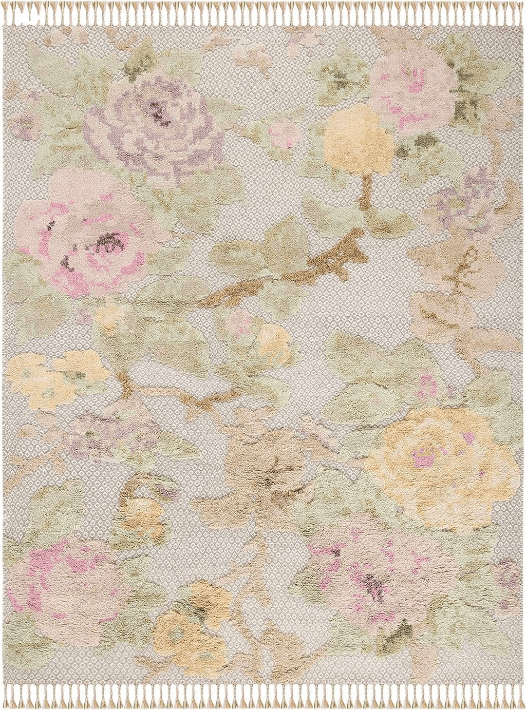 SAFAVIEH Kenya Collection Area Rug - 6' x 9', Pink & Grey, Hand-Knotted Floral Tassel Wool, Ideal for High Traffic Areas in Living Room, Bedroom (KNY802P)