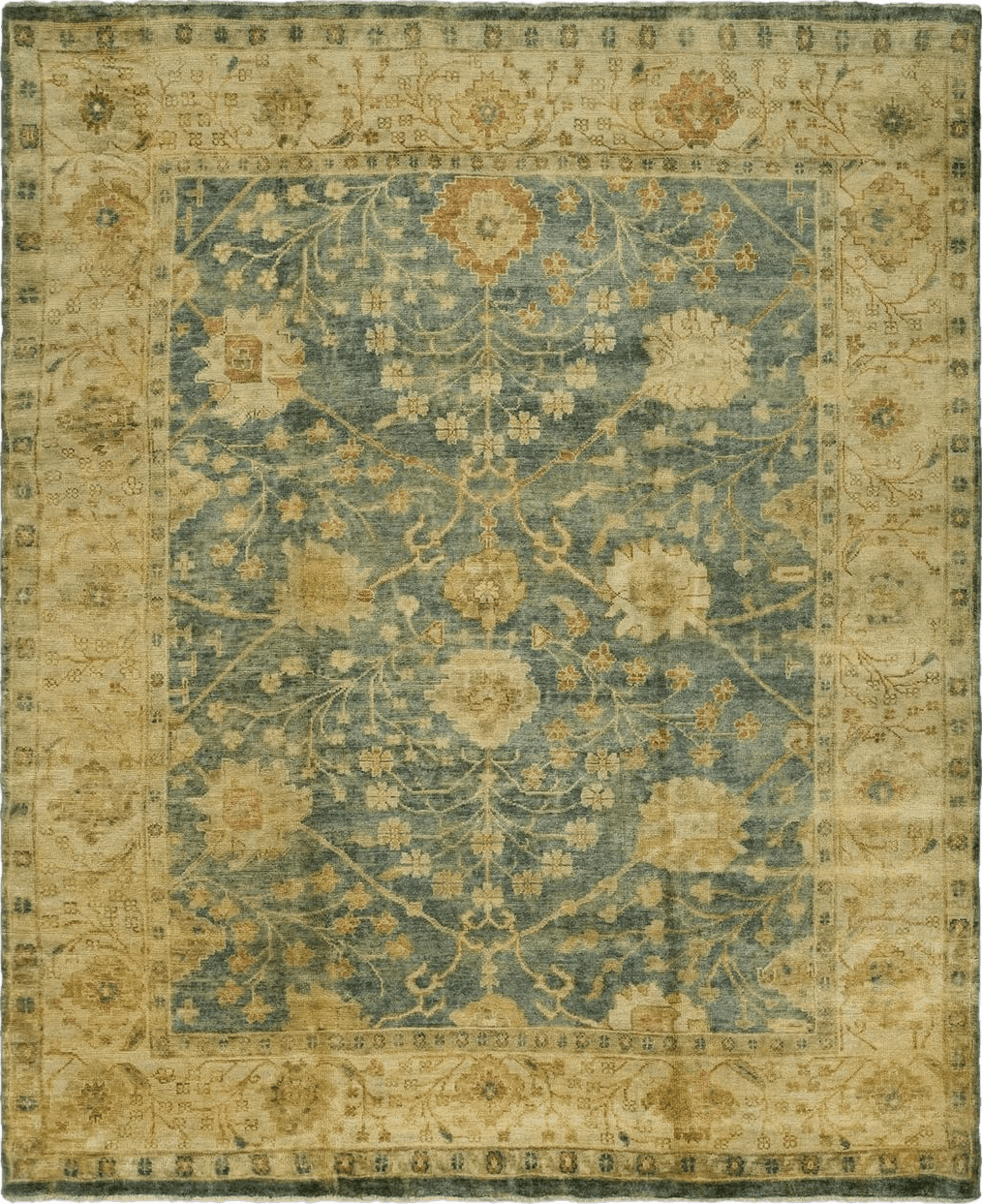 SAFAVIEH Oushak Collection Area Rug - 9' x 12', Medium Blue & Green, Hand-Knotted Traditional Oriental Wool, Ideal for High Traffic Areas in Living Room, Bedroom (OSH117A)