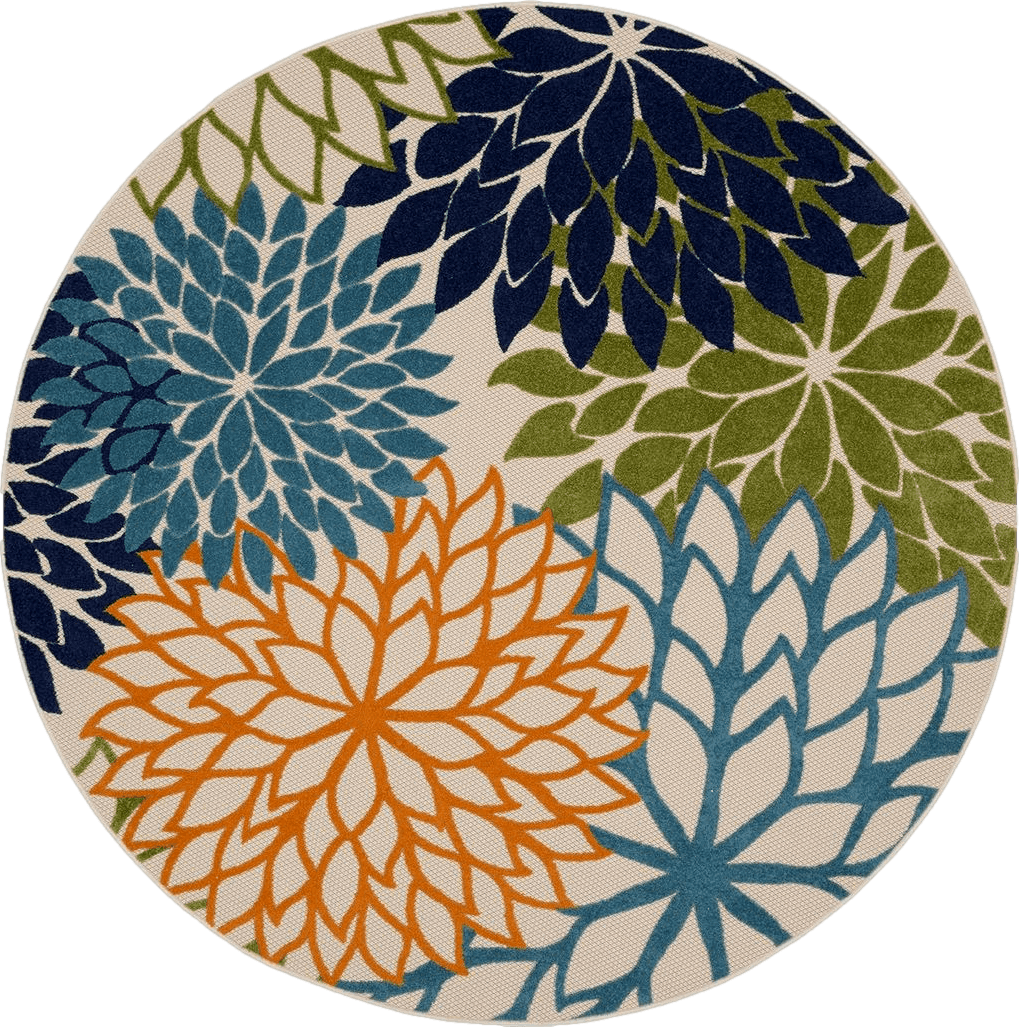 Nourison Aloha Indoor/Outdoor Multicolor 7'10" x round Area-Rug, Tropical, Botanical, Easy-Cleaning, Non Shedding, Bed Room, Living Room, Dining Room, Deck, Backyard, Patio (8 Round)