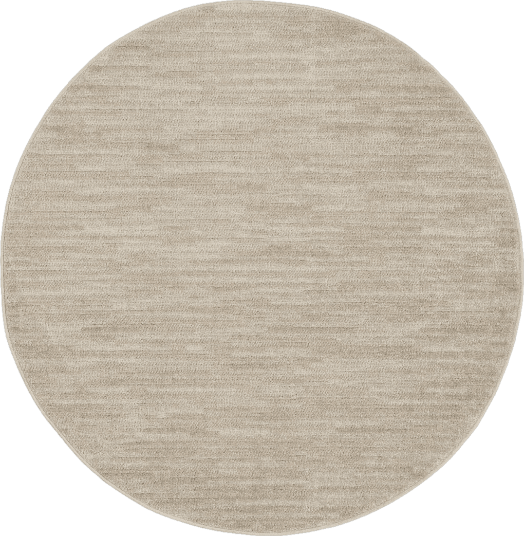 Off-White Nourison Essentials Indoor/Outdoor Ivory Beige 4' x round Area Rug, Easy -Cleaning, Non Shedding, Bed Room, Living Room, Dining Room, Backyard, Deck, Patio (4 Round)