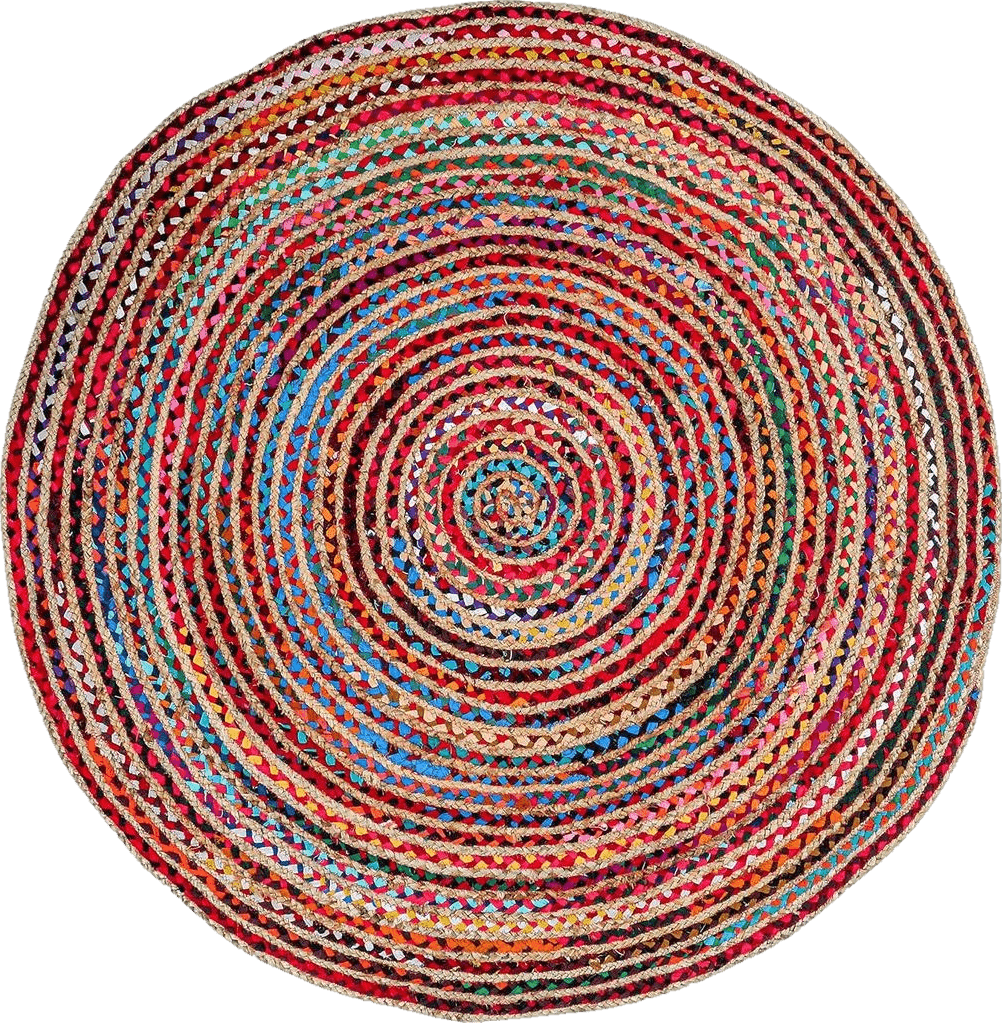 Outdoor Multicolor Jute Chindi Rug Round 3ft - Round Boho Rug No Slip Rug Grip - Reversible Natural Recycled Jute Rug Round Jute Round Rug - Farmhouse Rugs for Living Room Home Décor Gift - Colorful Bathroom Rugs