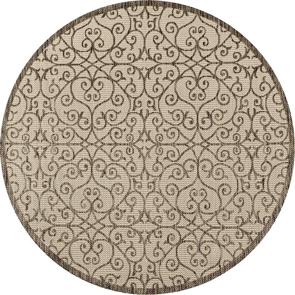 JONATHAN Y SMB107B-5R Madrid Vintage Filigree Textured Weave Indoor Outdoor Area-Rug Classic Coastal Easy-Cleaning Bedroom Kitchen Backyard Patio Non Shedding, 5' Round, Beige/Brown