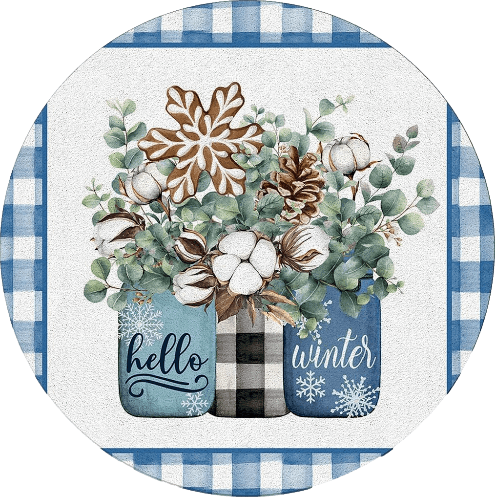 Outdoor Blue Eucalyptus Leaves Round Area Rug 6ft,Washable Outdoor Indoor Carpet Runner Rug for Bedroom,Kitchen,Bathroom,Living/Dining/Laundry Room,Office,Area+Rug Bath Door Mat Buffalo Lattice Farmhouse Blue