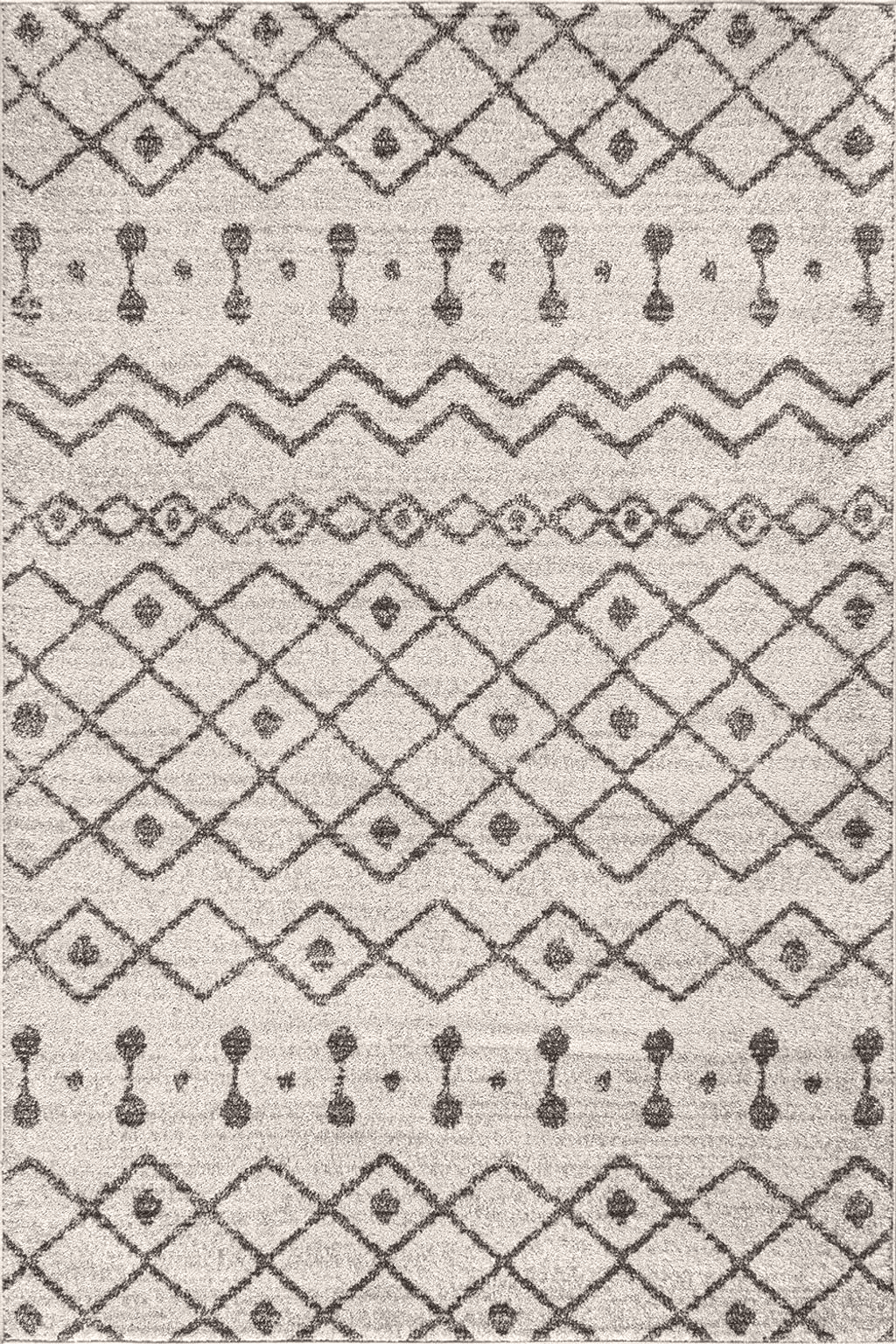 JONATHAN Y MOH208B-8 Aksil Moroccan Beni Souk Indoor Farmhouse Area-Rug Bohemian Minimalistic Geometric Easy-Cleaning Bedroom Kitchen Living Room Non Shedding, 8 ft x 10 ft, Cream/Gray