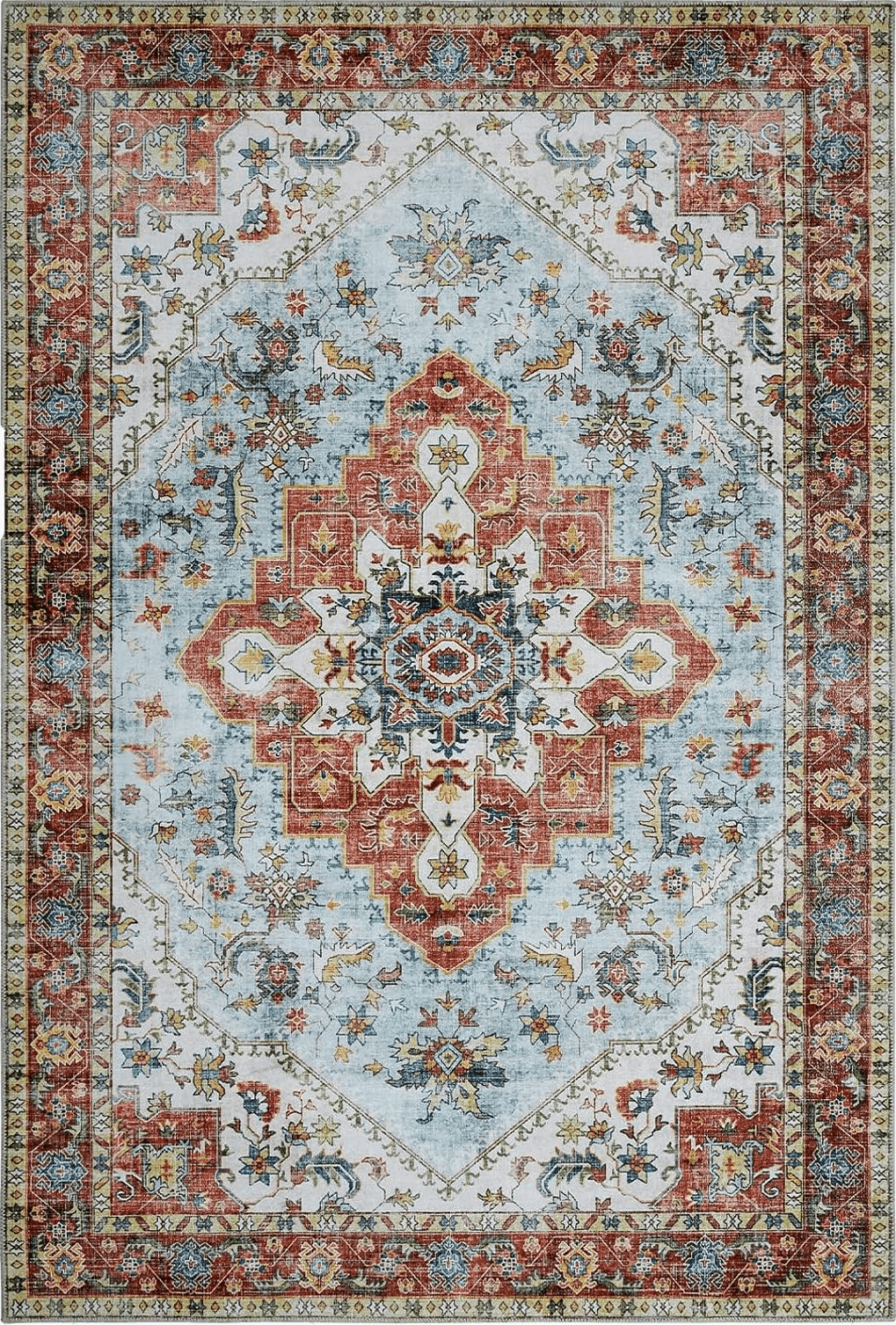 FairOnly 8x10 Area Rugs Machine Washable Rug Boho Floral Rug Non-Slip Persian Vintage Low Pile Rugs for Living Room, Bedroom, Farmhouse, Dining Room, Kids Playroom