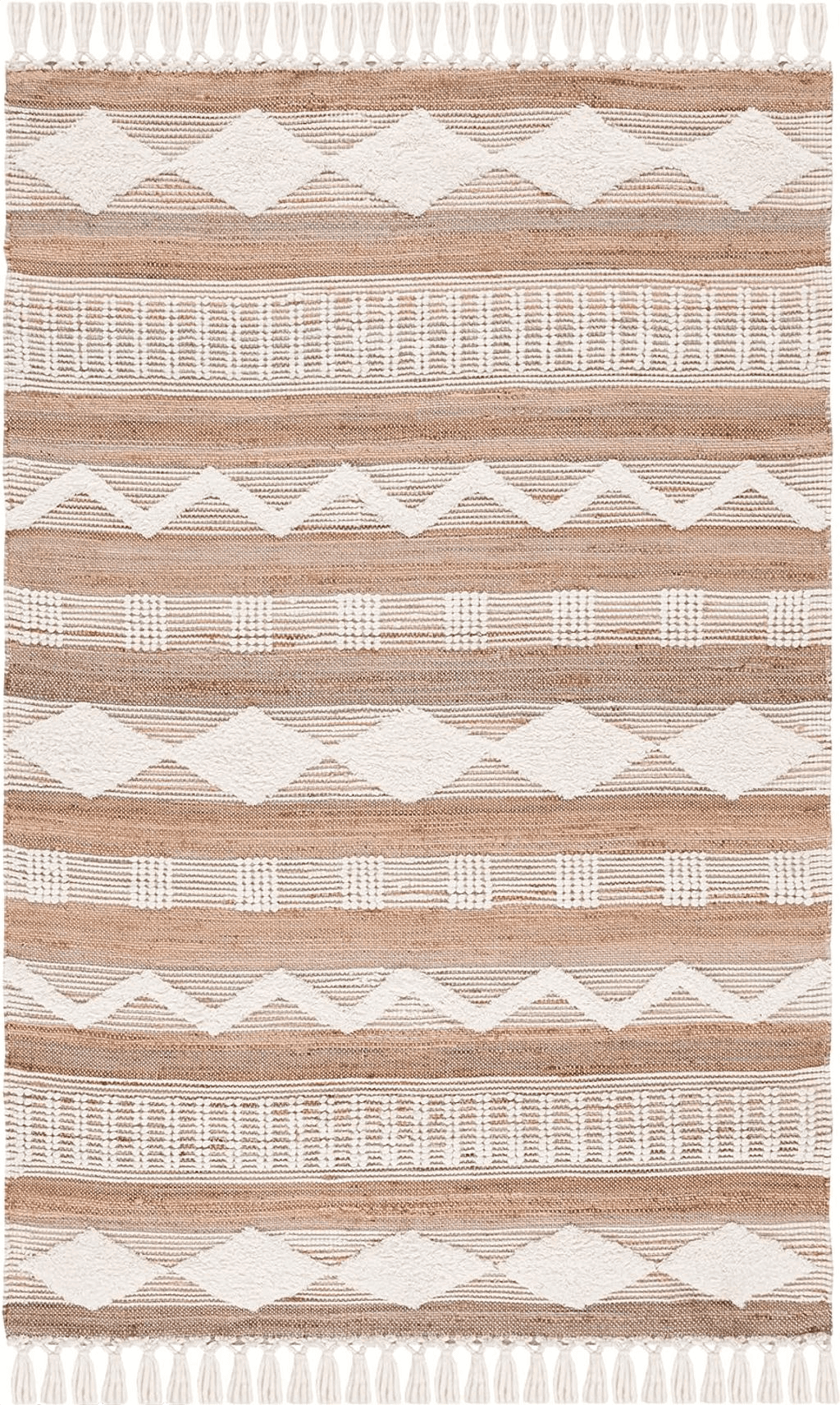 SAFAVIEH Natural Fiber Collection Area Rug - 8' x 10', Natural & Ivory, Flat Weave Farmhouse Rustic Boho Fringe Jute & Wool Design, Ideal for High Traffic Areas in Living Room, Bedroom (NF377A)