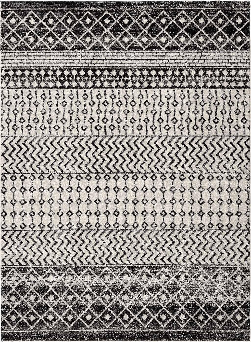 Hauteloom Constantinople Moroccan Trellis Bohemian Living Room, Bedroom Area Rug - Traditional Farmhouse Carpet - Black, Gray, White - 5'3" x 7'6"