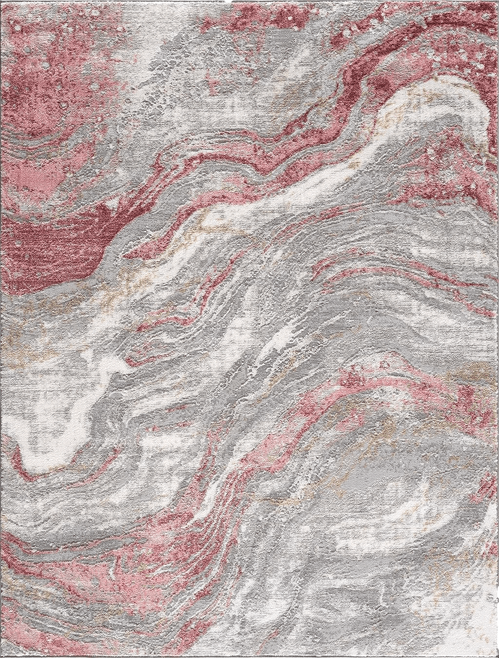 Hauteloom Liverpool Modern Abstract Bedroom Living Room Area Rug - Marble Swirl Pattern - Contemporary Bohemian Farmhouse - Pink, Red, Grey, Off White - 9'2" x 12'