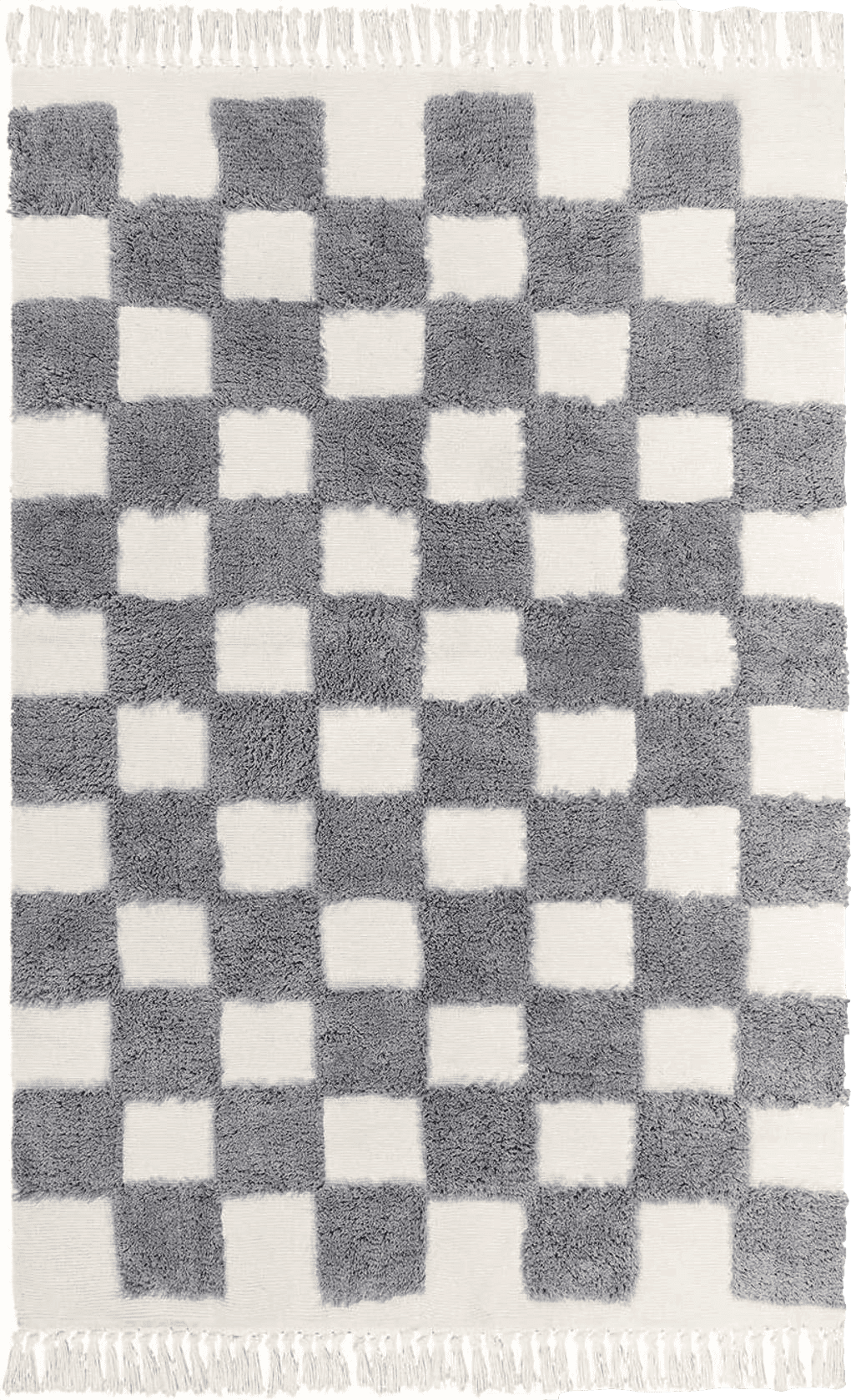 Fluffy 4x6 Lahome Checkered Boho Rugs for Living Room, 4x6 Bedroom Rug Washable Grey Entryway Office Throw Rug with Tassels, Farmhouse Tufted Dining Mat Cotton Floor Carpet for Nursery Dorm Gifts